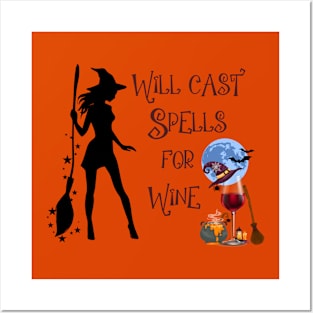 Will Cast Spells for Wine, Halloween Gift, Halloween, Halloween Shirt, Gift for Halloween, Halloween Tee, Funny Halloween Shirt, Wine Lover Posters and Art